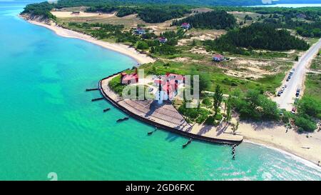 Pointe point Betsie Lighthouse on Lake Michigan original name was pointe Aux Bec Scies Stock Photo