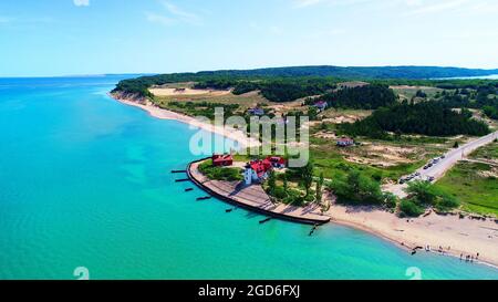 Pointe point Betsie Lighthouse on Lake Michigan original name was pointe Aux Bec Scies Stock Photo