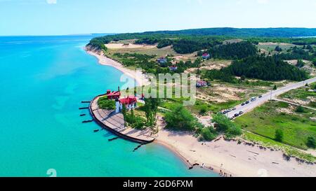 Pointe point Betsie Lighthouse on Lake Michigan original name was pointe Aux Bec Scies Stock Photo