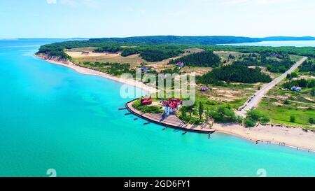 Pointe point Betsie Lighthouse on Lake Michigan original name was pointe Aux Bec Scies Stock Photo