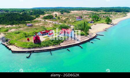 Pointe point Betsie Lighthouse on Lake Michigan original name was pointe Aux Bec Scies Stock Photo