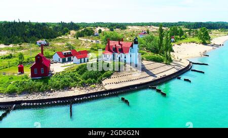 Pointe point Betsie Lighthouse on Lake Michigan original name was pointe Aux Bec Scies Stock Photo