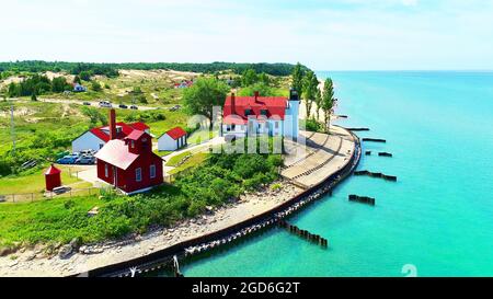 Pointe point Betsie Lighthouse on Lake Michigan original name was pointe Aux Bec Scies Stock Photo