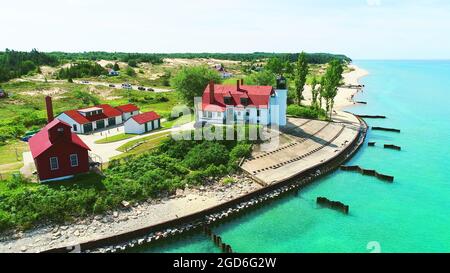 Pointe point Betsie Lighthouse on Lake Michigan original name was pointe Aux Bec Scies Stock Photo