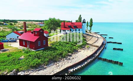 Pointe point Betsie Lighthouse on Lake Michigan original name was pointe Aux Bec Scies Stock Photo