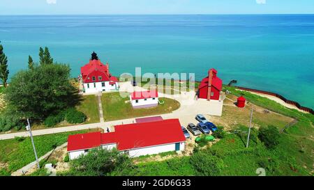 Pointe point Betsie Lighthouse on Lake Michigan original name was pointe Aux Bec Scies Stock Photo