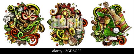 Brazil cartoon vector doodle designs set. Stock Vector