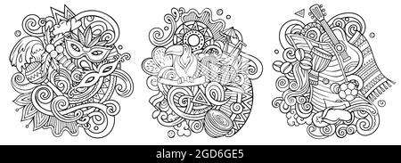 Brazil cartoon vector doodle designs set. Stock Vector