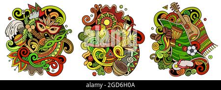 Brazil cartoon vector doodle designs set. Stock Vector