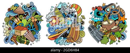 Maldives cartoon vector doodle designs set. Stock Vector