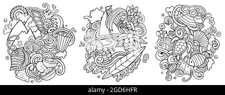 Mauritus cartoon vector doodle designs set. Stock Vector