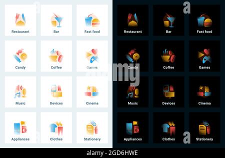 Set of vector icons in gradient style. Editable illustrations Stock Vector