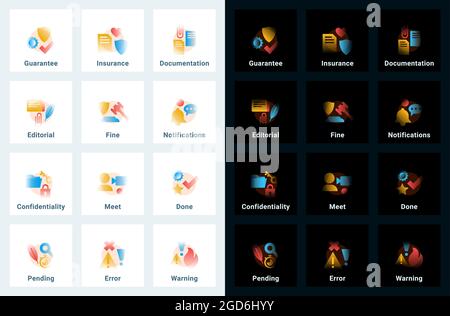 Set of vector icons in gradient style. Editable illustrations Stock Vector