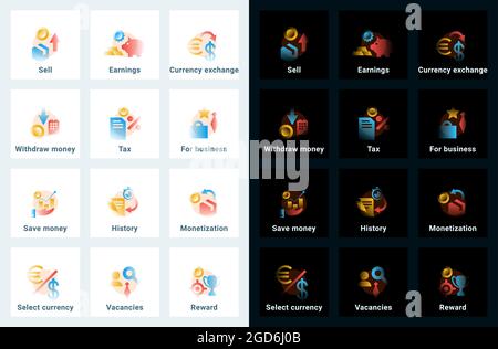 Set of vector icons in gradient style. Editable illustrations Stock Vector