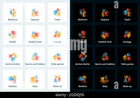Set of vector icons in gradient style. Editable illustrations Stock Vector