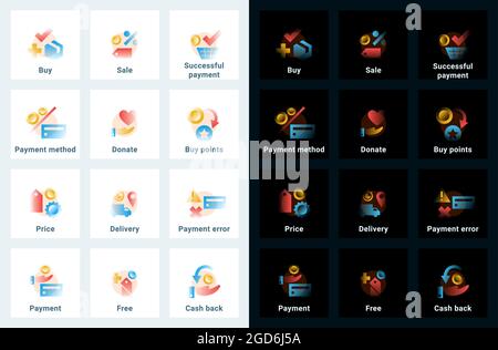 Set of vector icons in gradient style. Editable illustrations Stock Vector