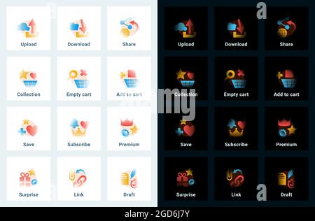 Set of vector icons in gradient style. Editable illustrations Stock Vector