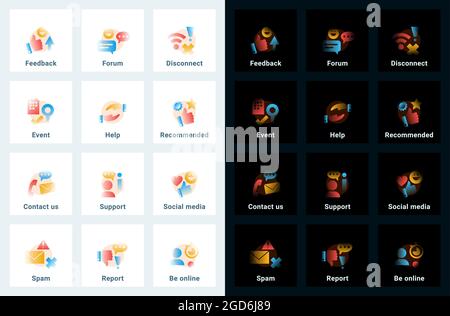 Set of vector icons in gradient style. Editable illustrations Stock Vector