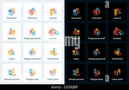 Set of vector icons in gradient style. Editable illustrations Stock Vector