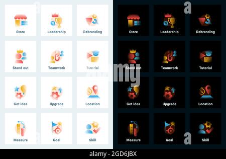Set of vector icons in gradient style. Editable illustrations Stock Vector