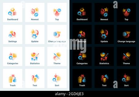 Set of vector icons in gradient style. Editable illustrations Stock Vector
