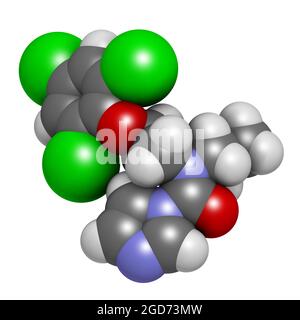 Prochloraz fungicide molecule. 3D rendering. Stock Photo