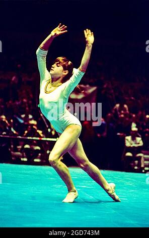 Nadia Comaneci (ROM) performs on the floor exercise at the 1976