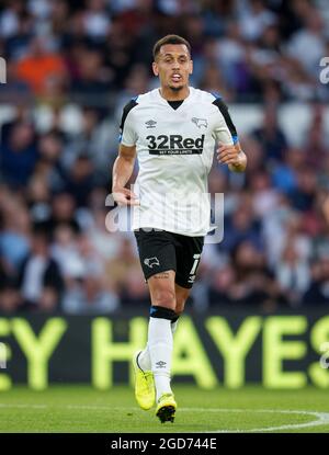 Derby, UK. 10th Aug, 2021. Ravel Morrison of Derby County during the Carabao Cup match between Derby County and Salford City at the Ipro Stadium, Derby, England on 10 August 2021. Photo by Andy Rowland. Credit: PRiME Media Images/Alamy Live News Stock Photo