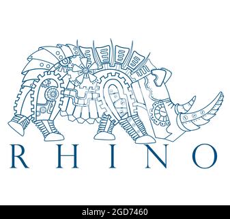 Abstract mechanical rhino isolated on white background. Vector illustration. Stock Vector
