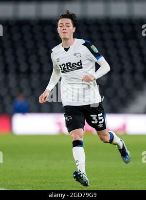 Derby, UK. 10th Aug, 2021. Louie Watson of Derby County during the Carabao Cup match between Derby County and Salford City at the Ipro Stadium, Derby, England on 10 August 2021. Photo by Andy Rowland. Credit: PRiME Media Images/Alamy Live News Stock Photo