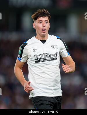 Derby, UK. 10th Aug, 2021. Isaac Hutchinson of Derby County during the Carabao Cup match between Derby County and Salford City at the Ipro Stadium, Derby, England on 10 August 2021. Photo by Andy Rowland. Credit: PRiME Media Images/Alamy Live News Stock Photo