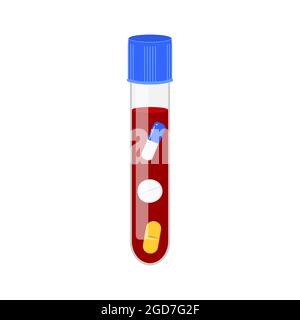 Blood sample with drugs. Doping control in sport. Positive result of post accident drug testing. Vector cartoon illustration. Stock Vector