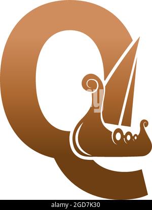 Letter Q with logo icon viking sailboat design template illustration Stock Vector