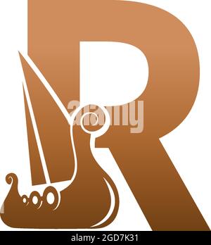 Letter R with logo icon viking sailboat design template illustration Stock Vector
