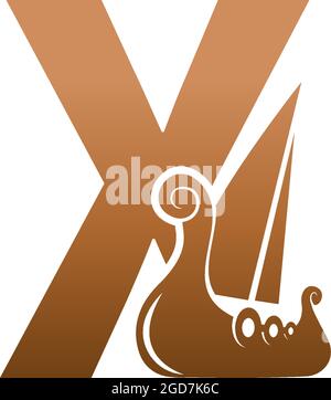 Letter X with logo icon viking sailboat design template illustration Stock Vector