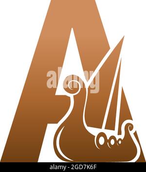Letter A with logo icon viking sailboat design template illustration Stock Vector