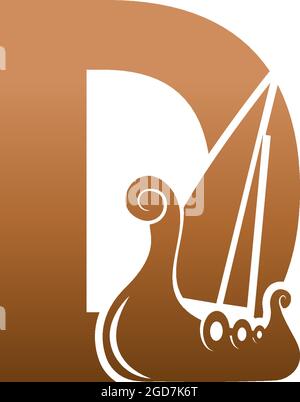 Letter D with logo icon viking sailboat design template illustration Stock Vector