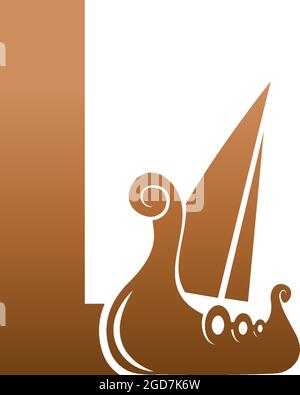 Letter L with logo icon viking sailboat design template illustration Stock Vector