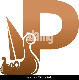 Letter P with logo icon viking sailboat design template illustration Stock Vector