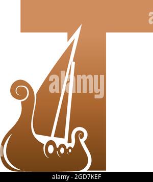 Letter T with logo icon viking sailboat design template illustration Stock Vector