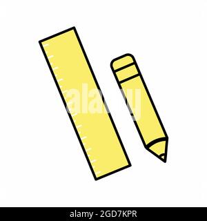 Icon Vector of Pencil Ruler - Yellow Moon Style - simple illustration. Editable stroke. Design template vector.outline style design.Vector graphic ill Stock Vector