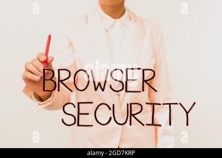 Text caption presenting Browser Security. Business showcase security to web browsers in order to protect networked data Presenting New Plans And Ideas Stock Photo