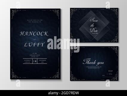 Luxury wedding invitation card template. Elegant with dark navy background floral design geometric shape. Vector illustration.Eps10 Stock Vector