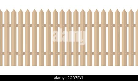 Seamless arrow wooden fence. Realistic brown wood plank palisade. 3D vector illustration isolated on white background. Stock Vector