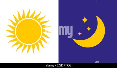 Sun and moon icon. Sign sun and moon. Flat vector illustration isolated on white background. Stock Vector