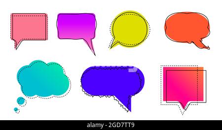 Comic style text boxes of different colors. Doodle quote box frames collection. Hand drawing speech bubbles. Flat vector illustration isolated on whit Stock Vector