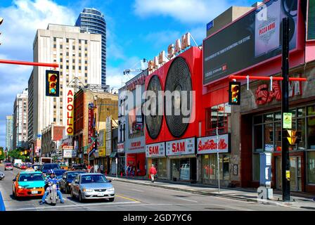 Toronto, Canada - September 15, 2005:  Marquee for The Apollo for the filming of The Incredible Hulk and the flagship Sam the Record Man store Stock Photo