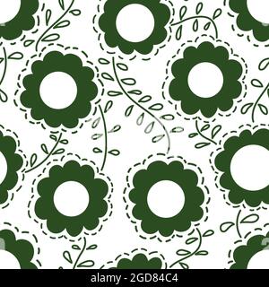 Floral seamless pattern. Decorative abstract doodle flowers and leaves on white background. Repeat endless background doodle flowers. Vector illustrat Stock Vector