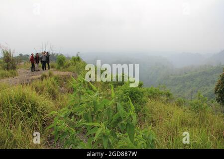 KEDIRI, INDONESIA - March 25, 2016: Tourists enjoying the scenery at the Mount Kelud tourist site Stock Photo