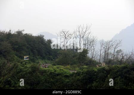 KEDIRI, INDONESIA - March 25, 2016: Tourists enjoying the scenery at the Mount Kelud tourist site Stock Photo